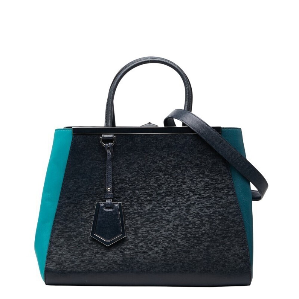 Fendi Toujours Handbag Shoulder Bag Navy Blue Green Leather